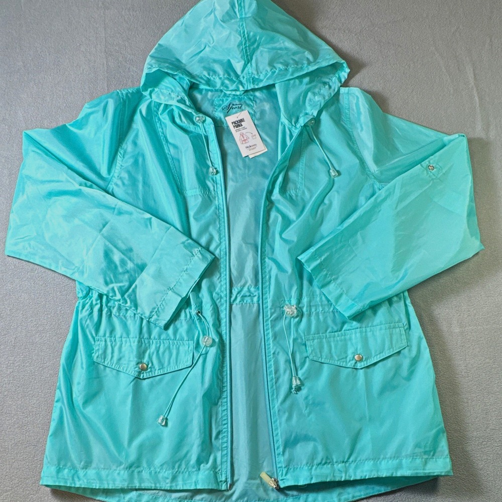 Style & Co. Sport Packable Blue Parka Jacket Hood Drawstring Waist Full Zip L